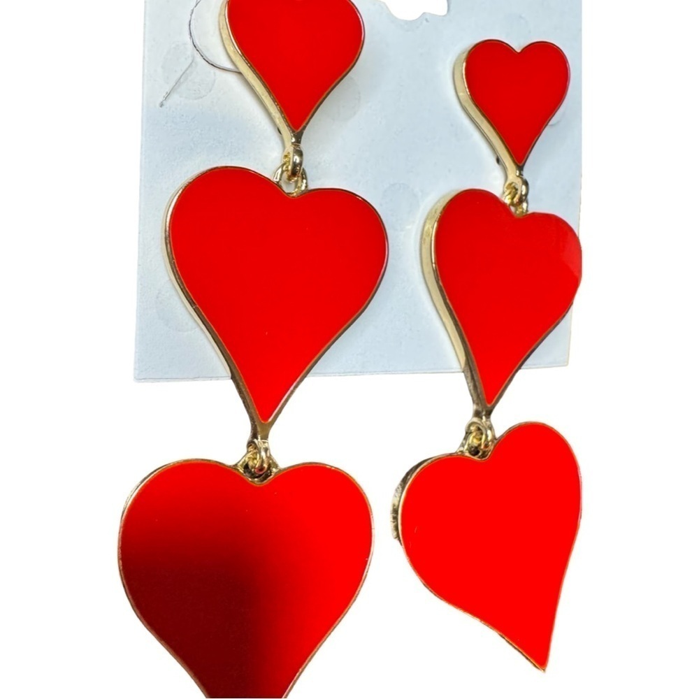 Isaac Mizrahi Gold/Red Chandelier Heart Earrings - Picture 2 of 3